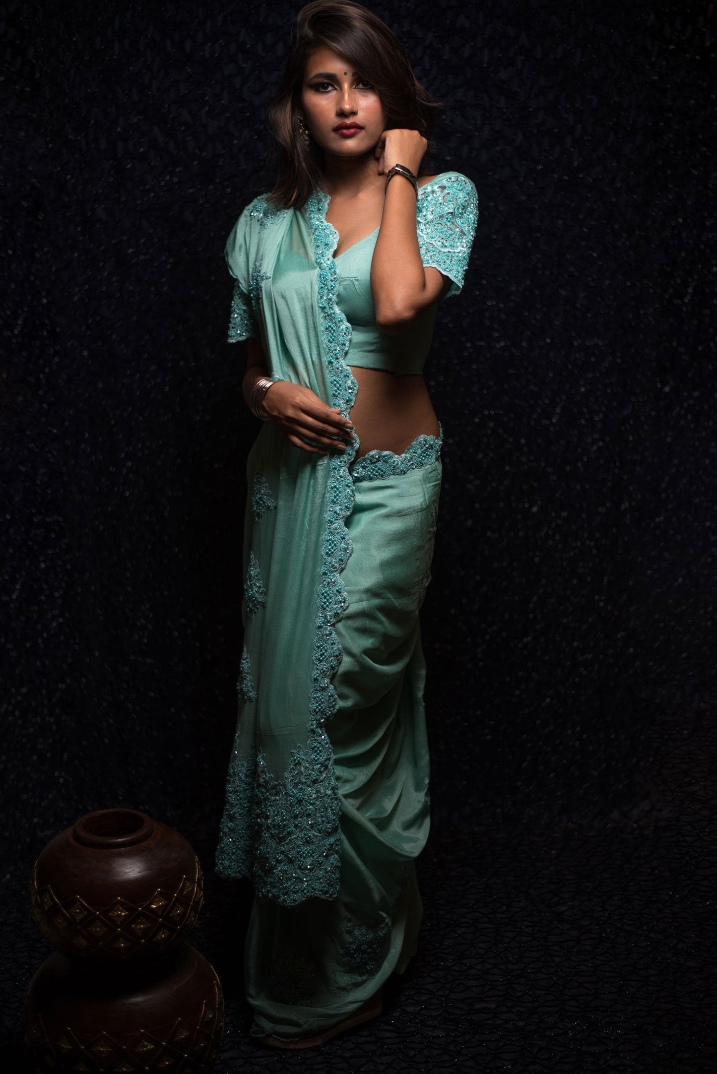 Designer Embroidery Pure Chiffon Saree - Turq Mayhem - Naksheband