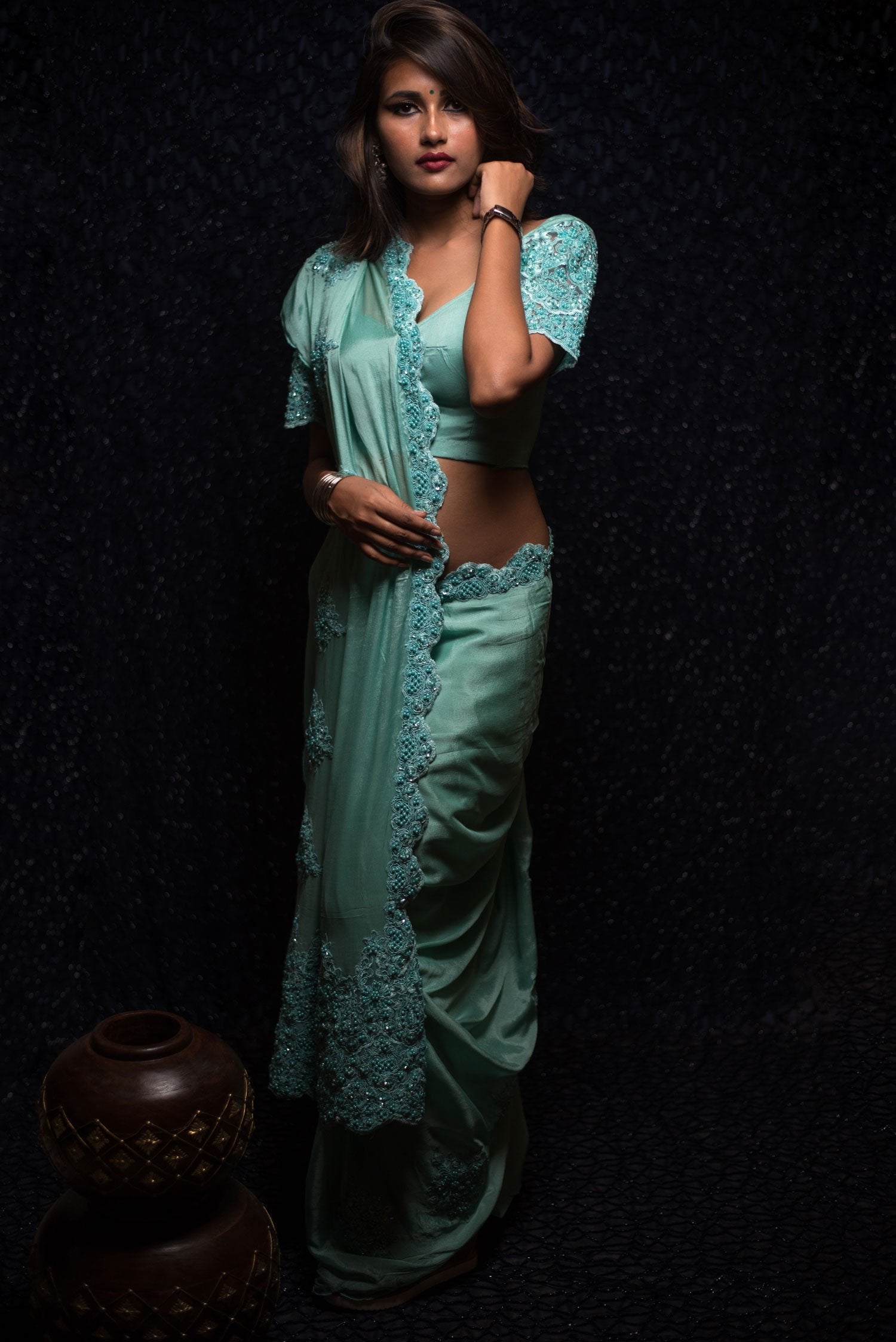 Designer Embroidery Pure Chiffon Saree - Turq Mayhem - Naksheband