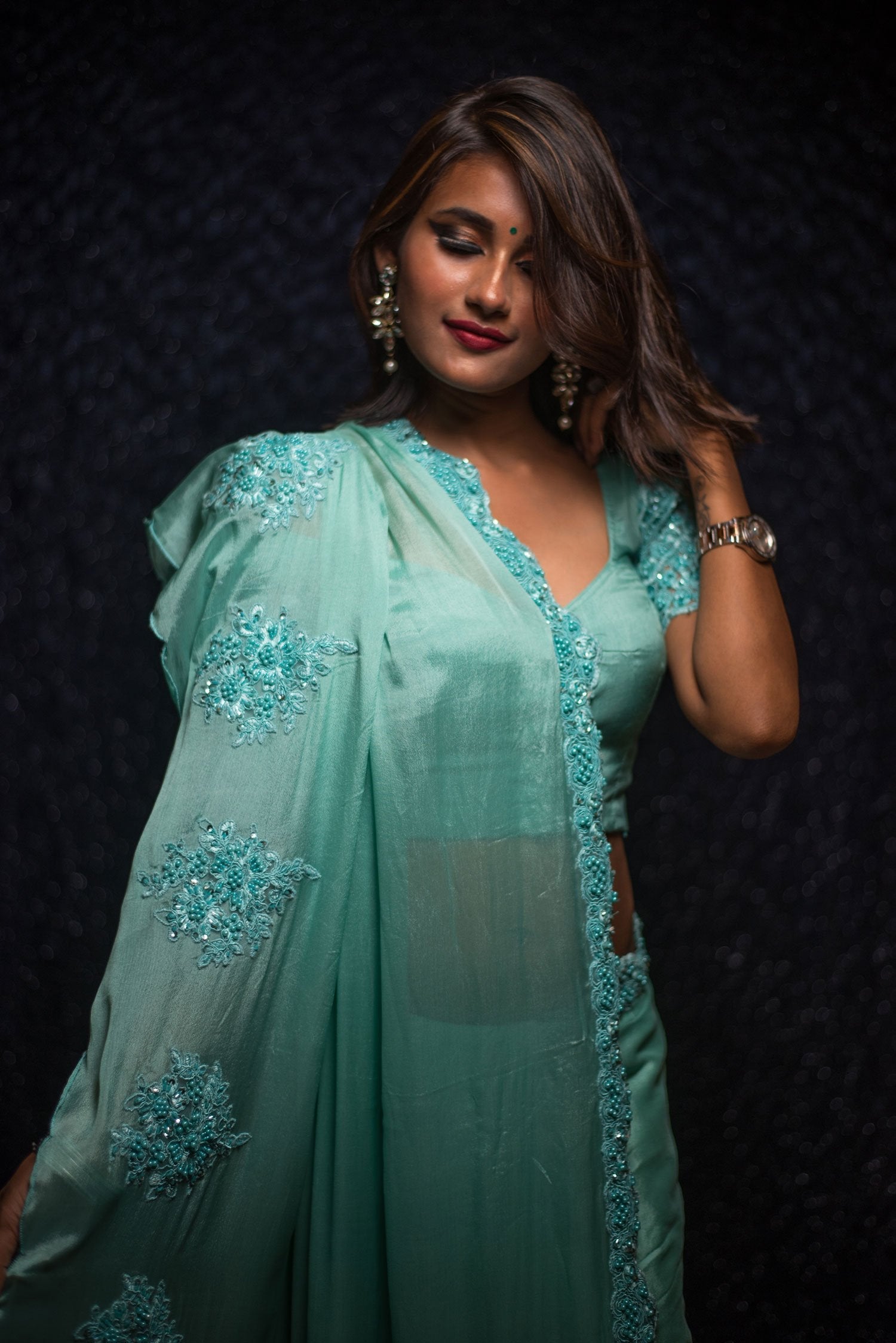 Designer Embroidery Pure Chiffon Saree - Turq Mayhem - Naksheband