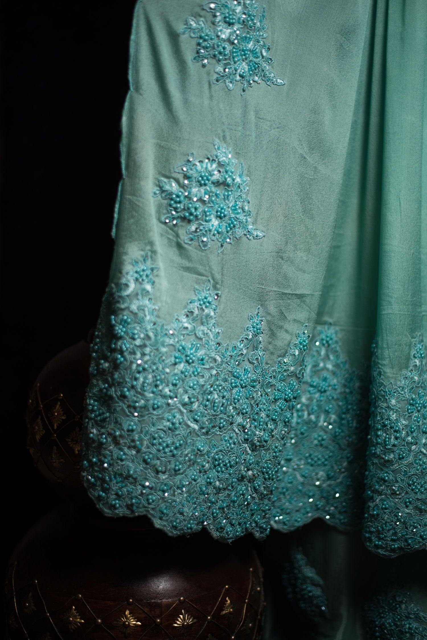 Designer Embroidery Pure Chiffon Saree - Turq Mayhem - Naksheband