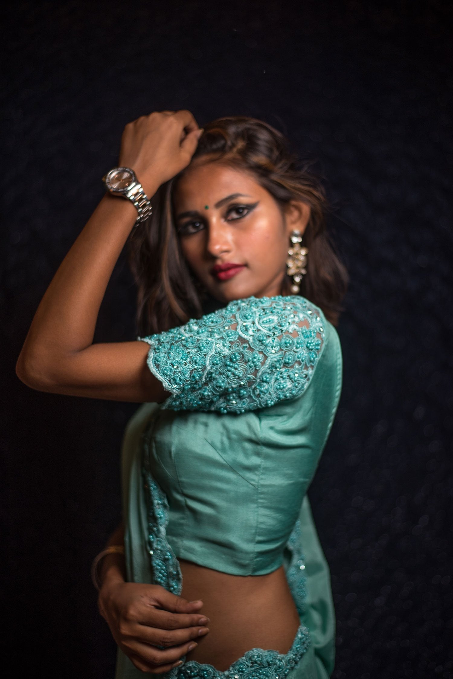 Designer Embroidery Pure Chiffon Saree - Turq Mayhem - Naksheband