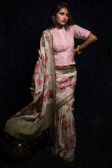 Beige Color Designer Floral Print Pure Cotton Saree - Flora Fun - Naksheband