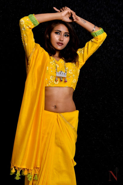 Yellow Color Pure Silk Chanderi Saree - Butter Fly
