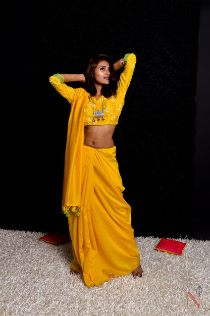 Yellow Color Pure Silk Chanderi Saree - Butter Fly