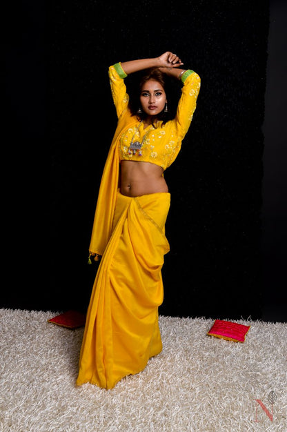 Yellow Color Pure Silk Chanderi Saree - Butter Fly