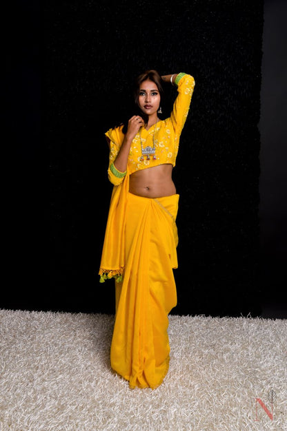 Yellow Color Pure Silk Chanderi Saree - Butter Fly