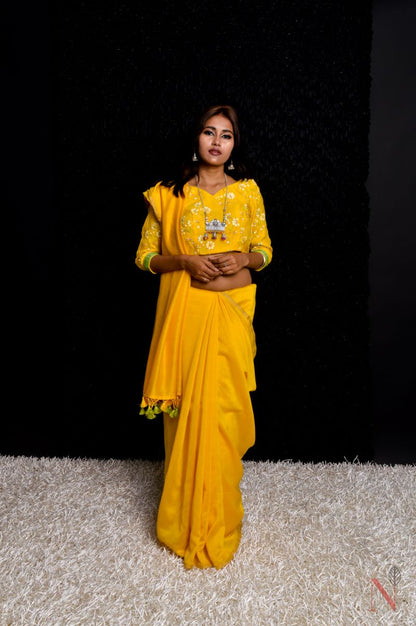 Yellow Color Pure Silk Chanderi Saree - Butter Fly
