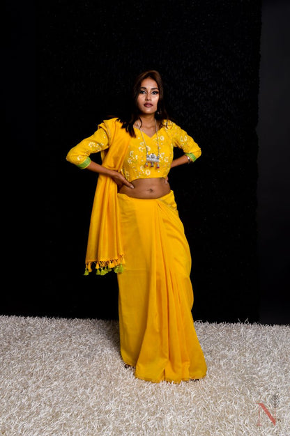 Yellow Color Pure Silk Chanderi Saree - Butter Fly