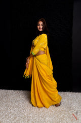Yellow Color Pure Silk Chanderi Saree - Butter Fly