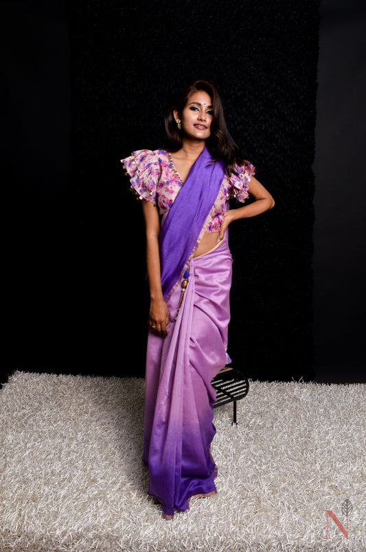 Purple With Violet Color Designer Pure Silk Chanderi Saree - Perse - Naksheband