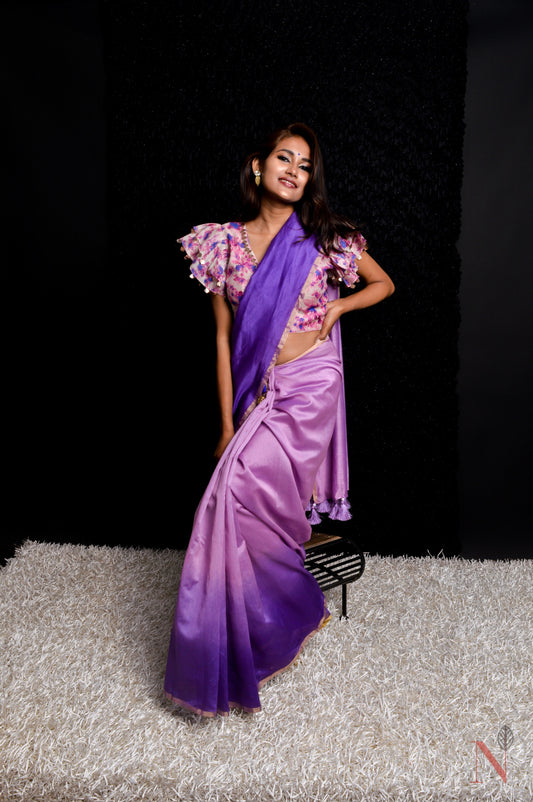 Purple With Violet Color Designer Pure Silk Chanderi Saree - Perse - Naksheband