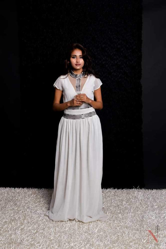 Indowestern Designer One Piece Dress - Frosty - Naksheband
