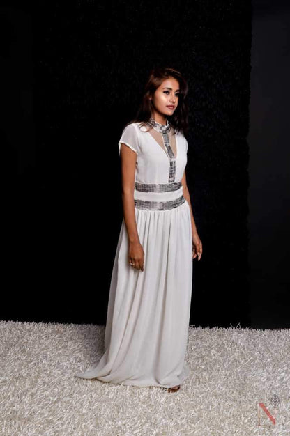 Indowestern Designer One Piece Dress - Frosty - Naksheband