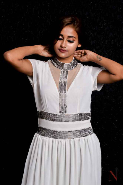 Indowestern Designer One Piece Dress - Frosty - Naksheband