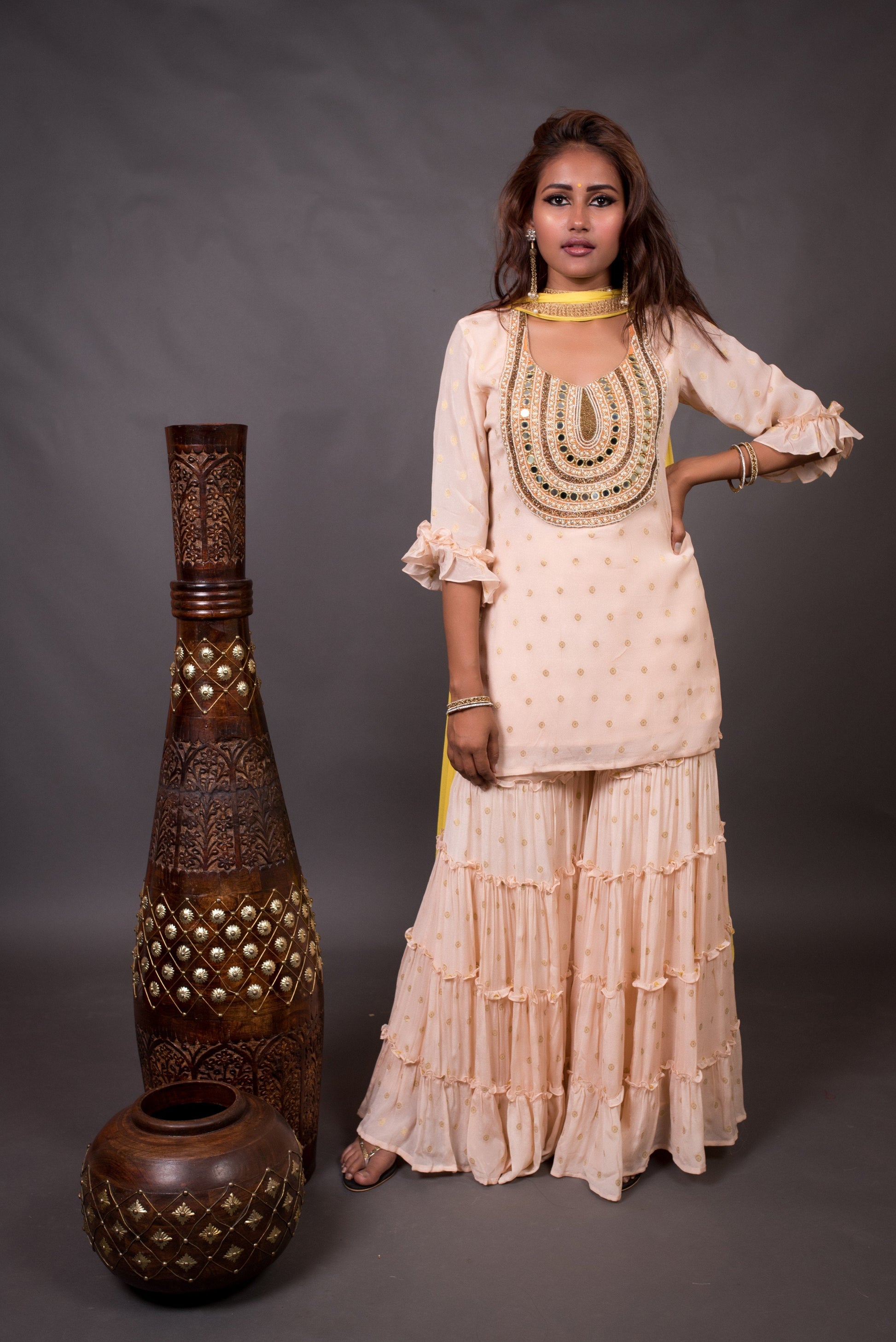 Teared Garara Chanderi Silk Set - Honey Dew - Naksheband