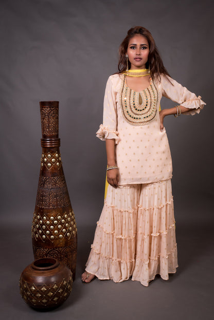 Teared Garara Chanderi Silk Set - Honey Dew - Naksheband