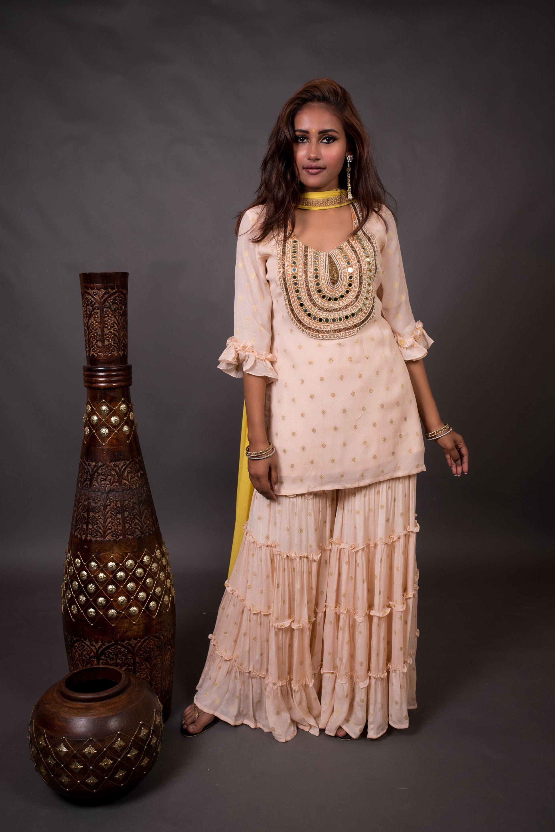 Teared Garara Chanderi Silk Set - Honey Dew - Naksheband