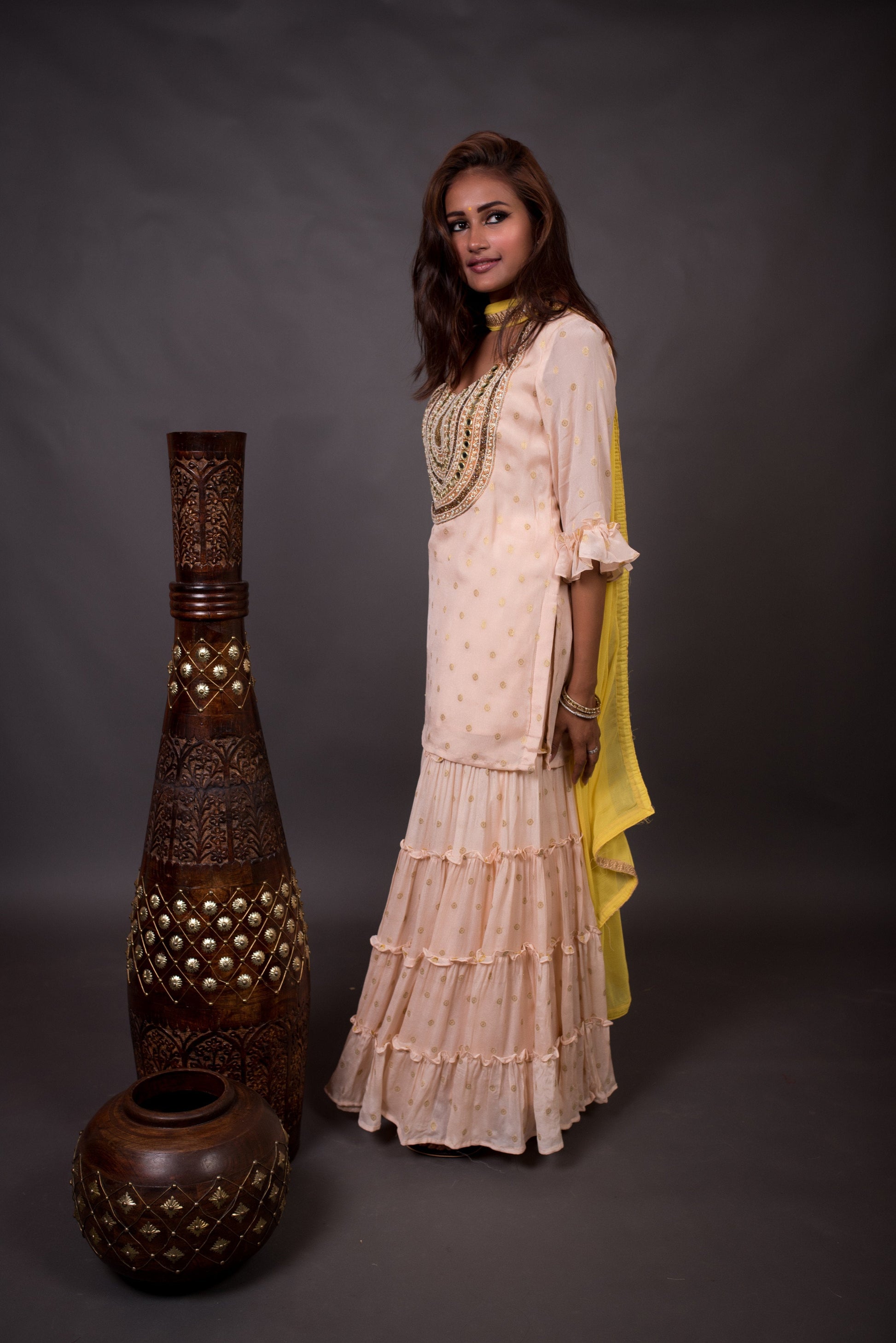 Teared Garara Chanderi Silk Set - Honey Dew - Naksheband
