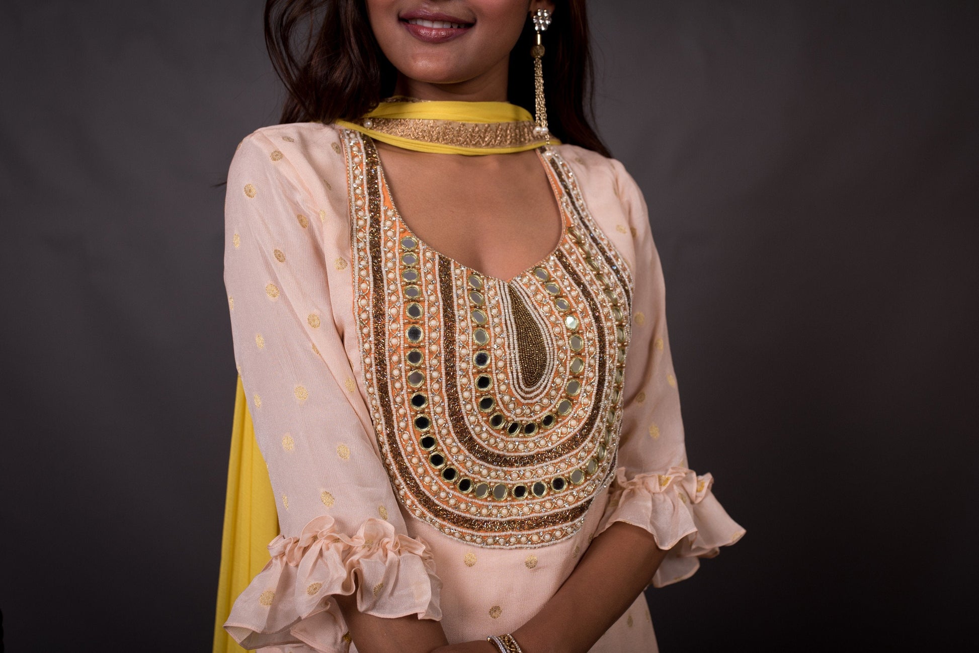 Teared Garara Chanderi Silk Set - Honey Dew - Naksheband