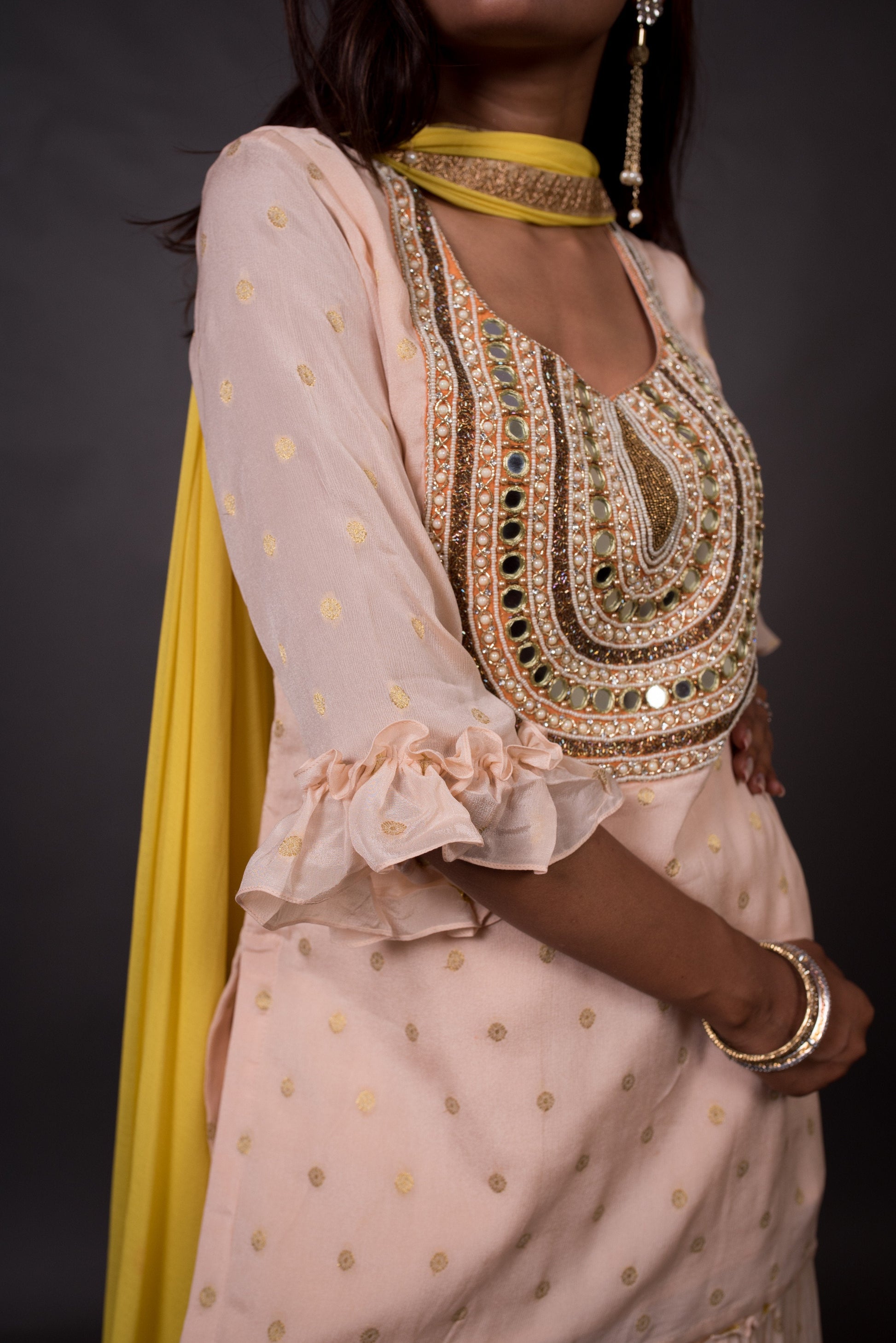 Teared Garara Chanderi Silk Set - Honey Dew - Naksheband