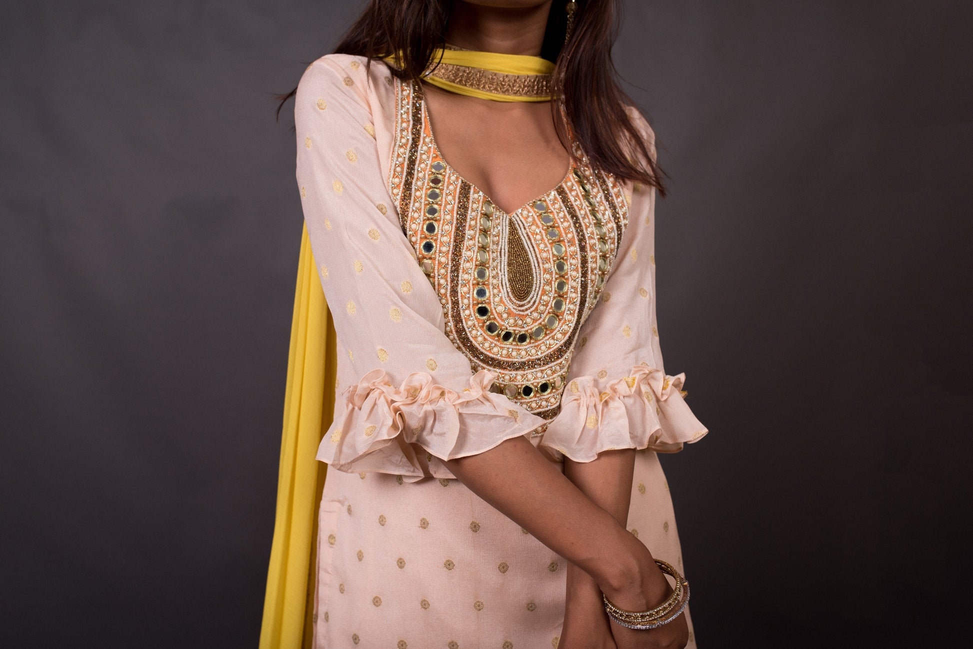 Teared Garara Chanderi Silk Set - Honey Dew - Naksheband