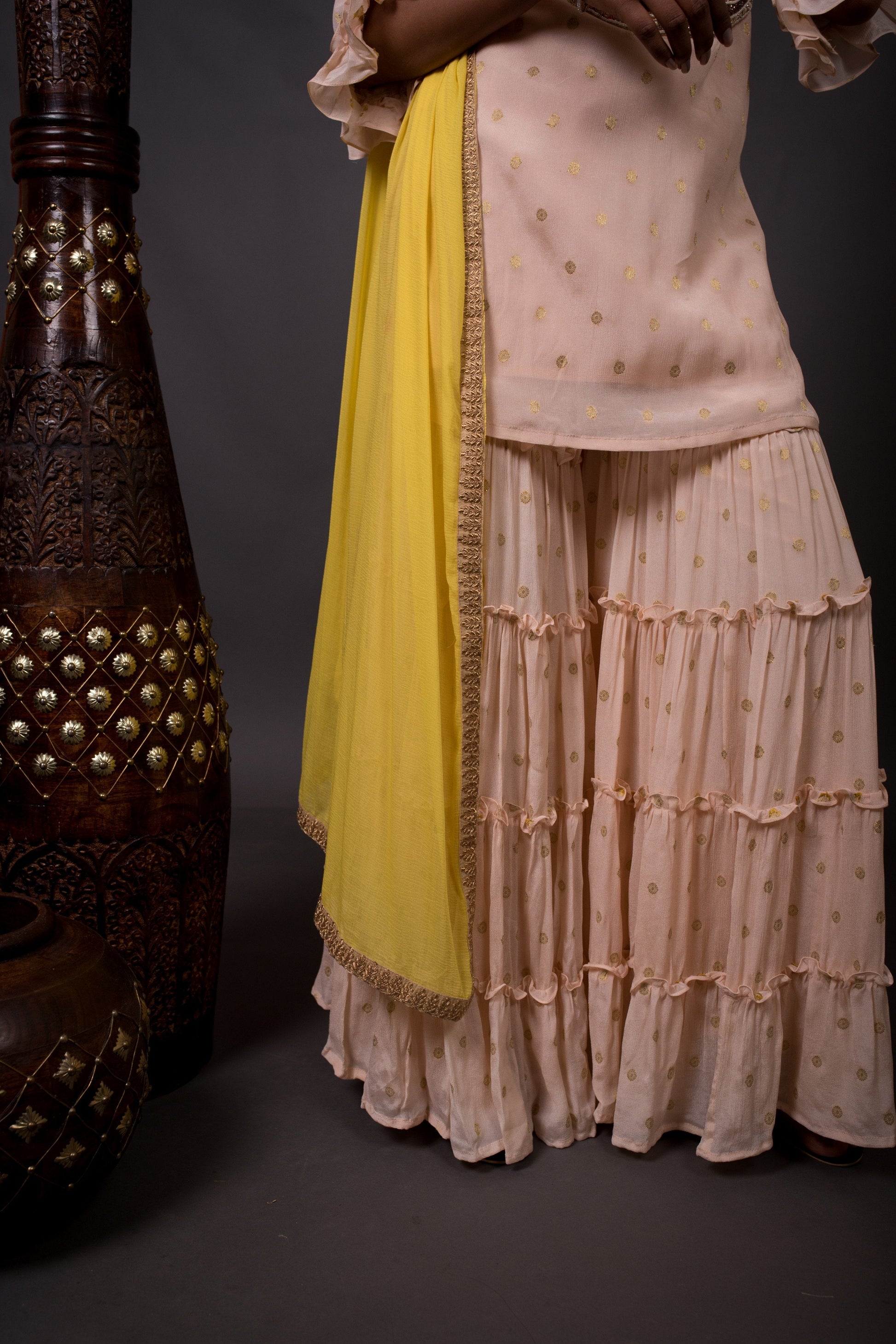 Teared Garara Chanderi Silk Set - Honey Dew - Naksheband