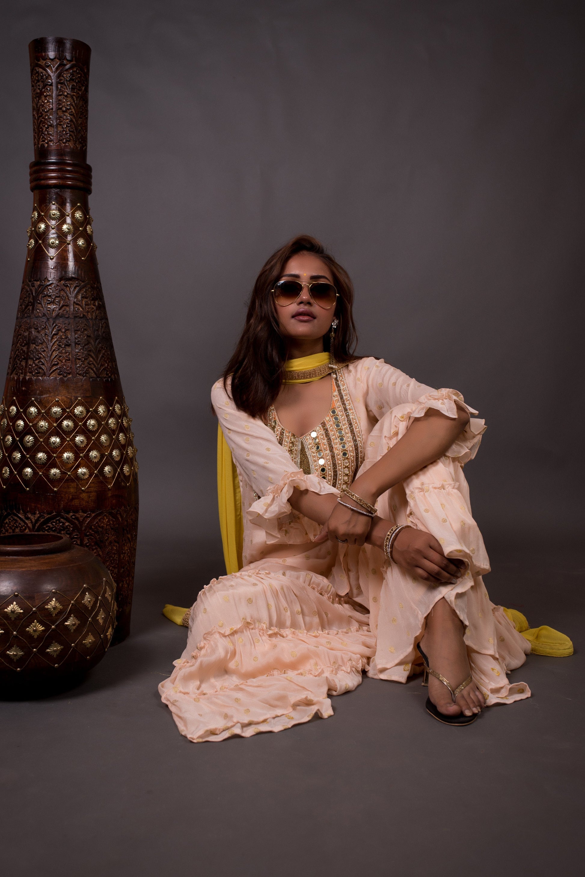 Teared Garara Chanderi Silk Set - Honey Dew - Naksheband