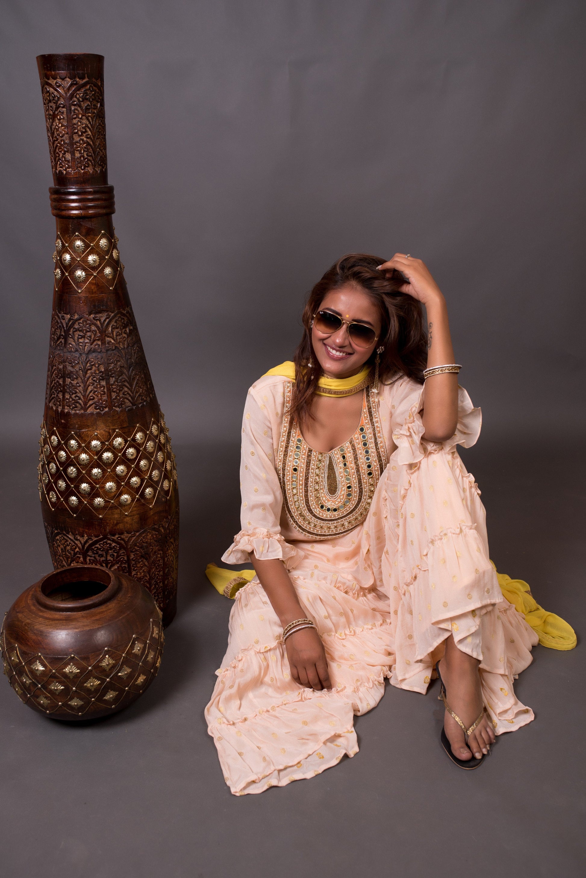 Teared Garara Chanderi Silk Set - Honey Dew - Naksheband