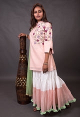 Blush Pink Color Teared Garara Silk Chanderi Set -  American dawn - Naksheband