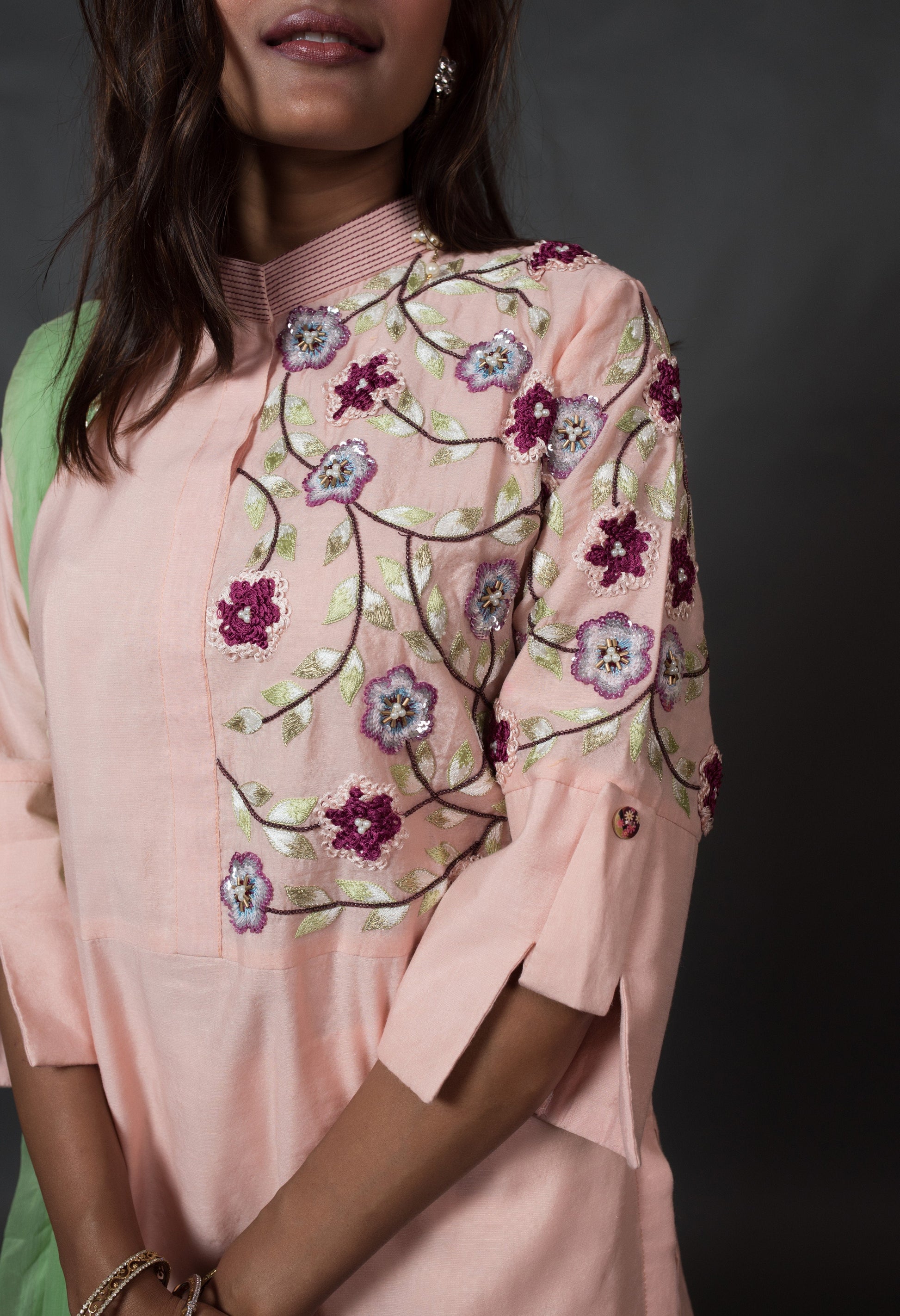 Blush Pink Color Teared Garara Silk Chanderi Set -  American dawn - Naksheband