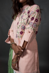 Blush Pink Color Teared Garara Silk Chanderi Set -  American dawn - Naksheband