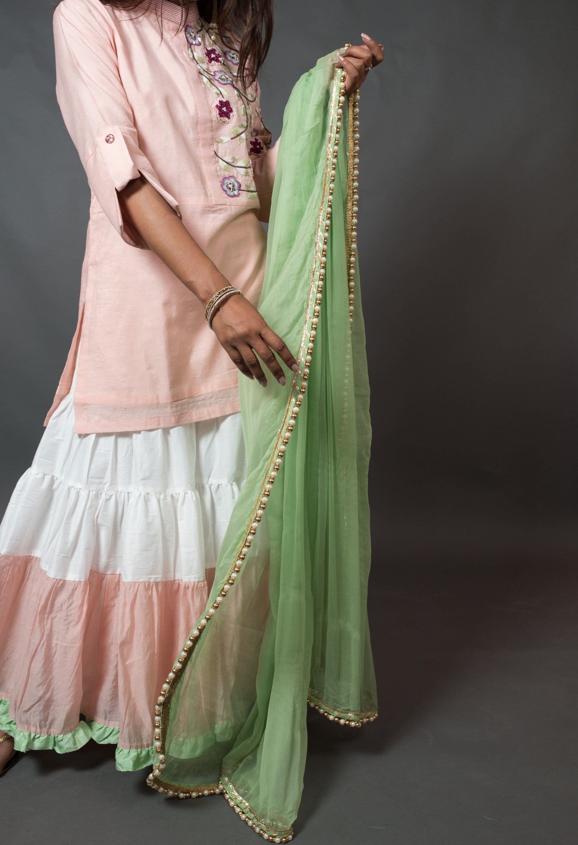 Blush Pink Color Teared Garara Silk Chanderi Set -  American dawn - Naksheband