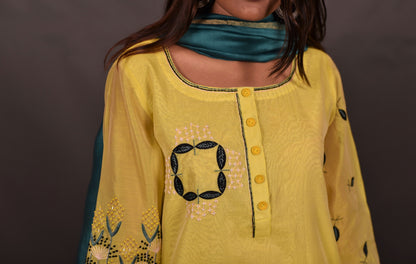 Pure Chanderi Silk Suit Set Embroidery  - Calla - Naksheband