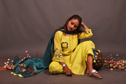 Pure Chanderi Silk Suit Set Embroidery  - Calla - Naksheband