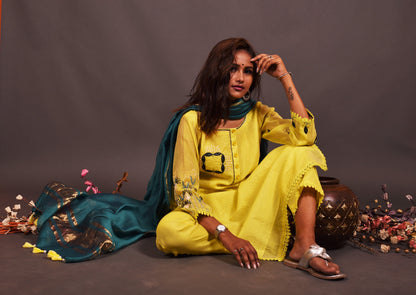 Pure Chanderi Silk Suit Set Embroidery  - Calla - Naksheband