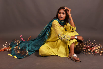 Pure Chanderi Silk Suit Set Embroidery  - Calla - Naksheband