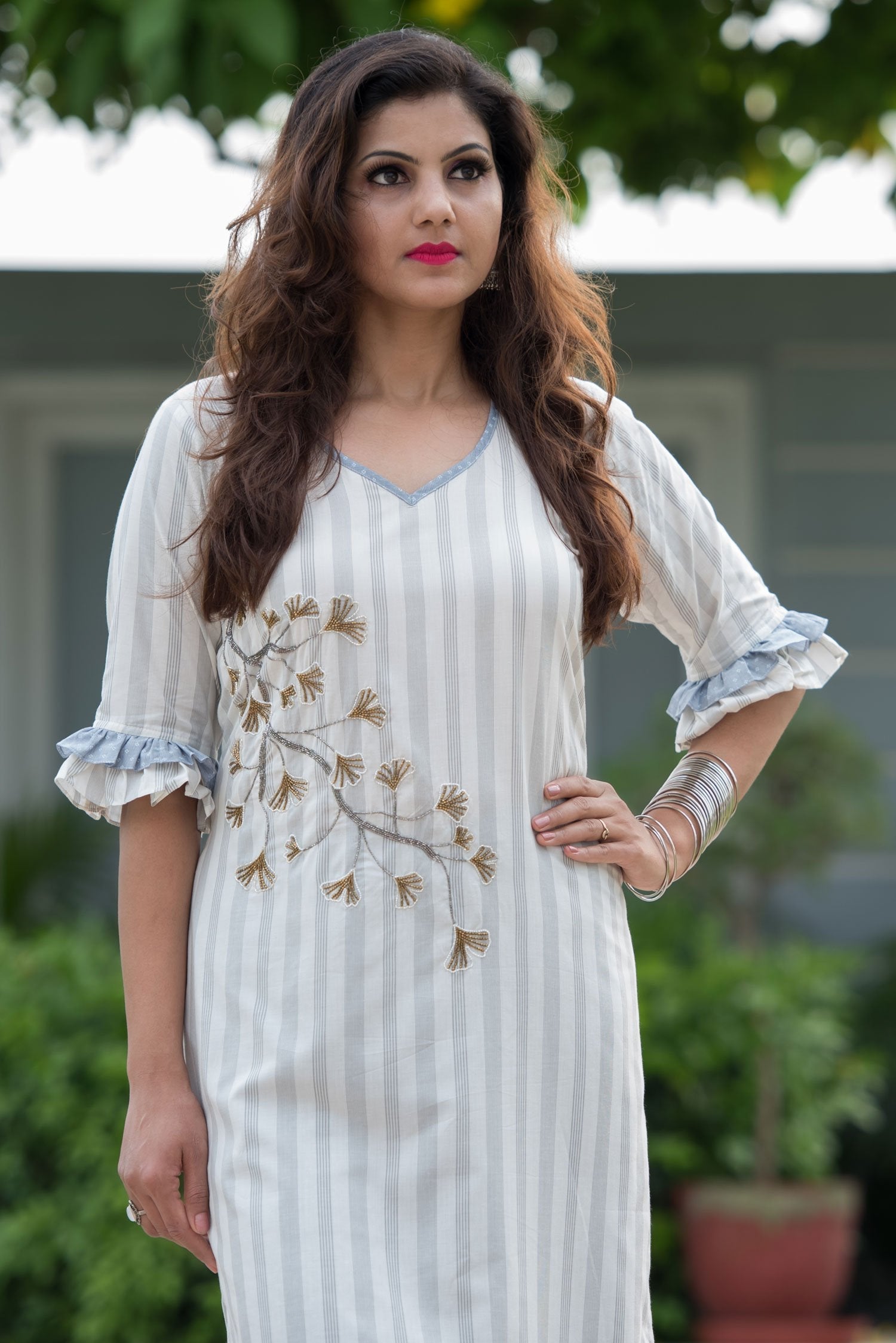 Cotton Suit Set Designer - Blue Heather - Naksheband