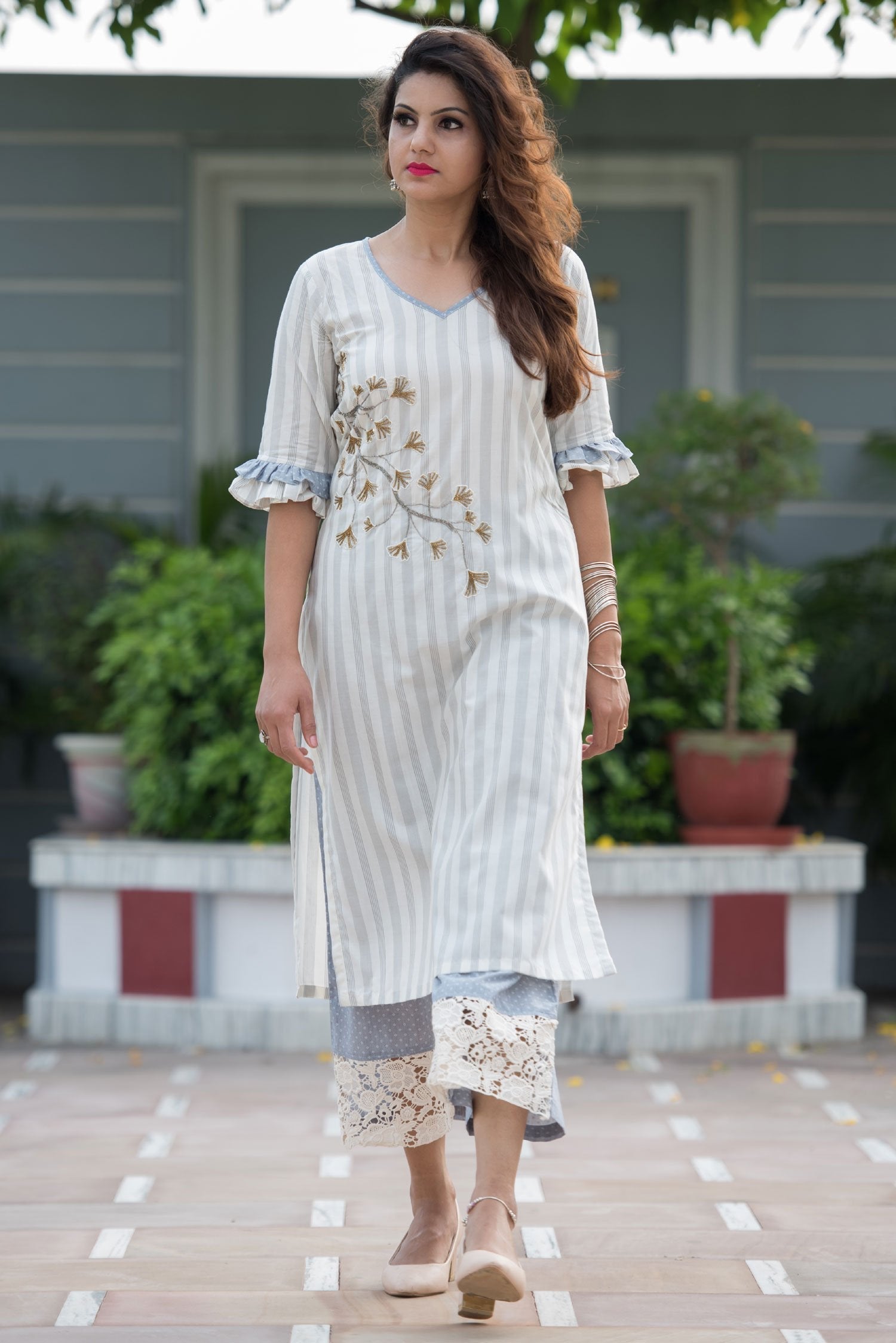 Cotton Suit Set Designer - Blue Heather - Naksheband