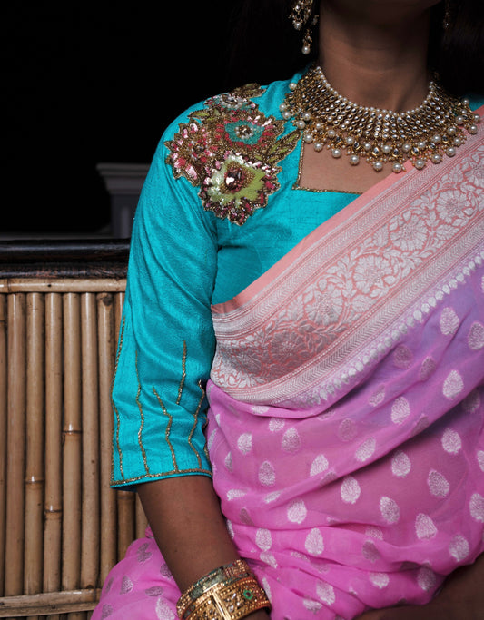 Belize Sea Green Color Raw Silk Embroidered designer Blouse - Belize - Naksheband