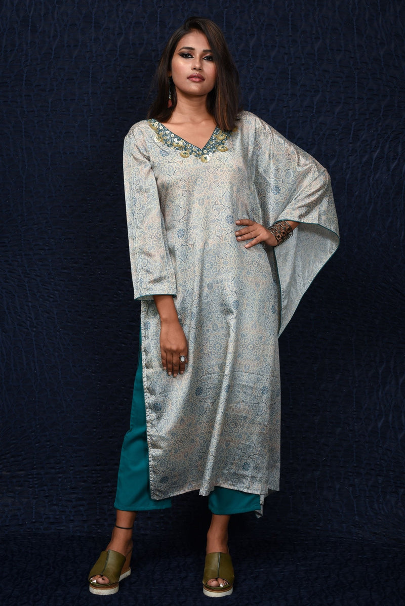 Greyish Blue With Turquoise Color Designer Suit Set - Midnight - Naksheband