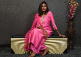 Pure Chanderi Silk Suit Set Designer - Razzle Rose - Naksheband