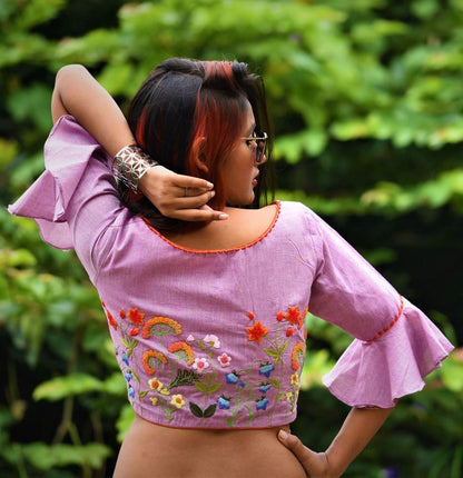Pastel Purple Color Designer Pure Cotton Blouse  - Periwinkle - Naksheband