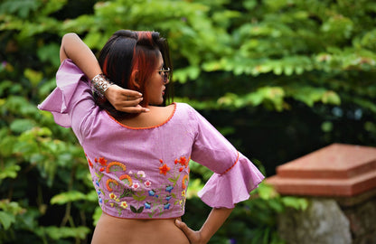 Pastel Purple Color Designer Pure Cotton Blouse  - Periwinkle - Naksheband