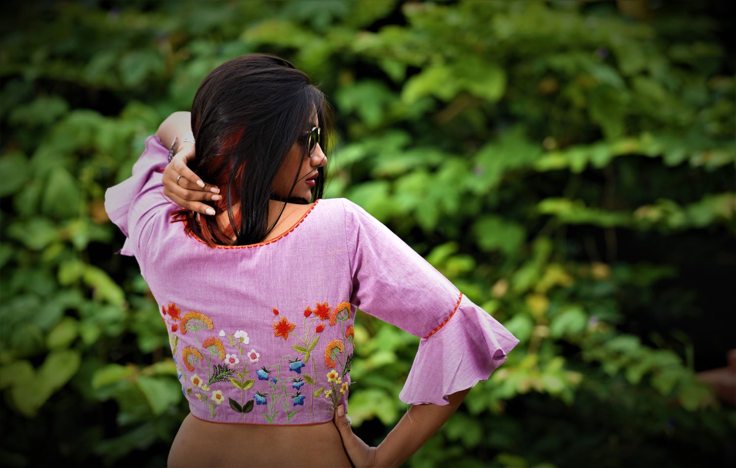 Pastel Purple Color Designer Pure Cotton Blouse  - Periwinkle - Naksheband