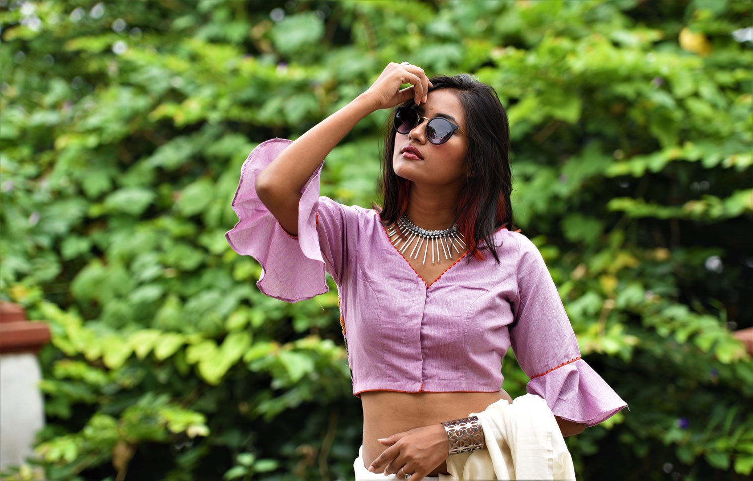Pastel Purple Color Designer Pure Cotton Blouse  - Periwinkle - Naksheband