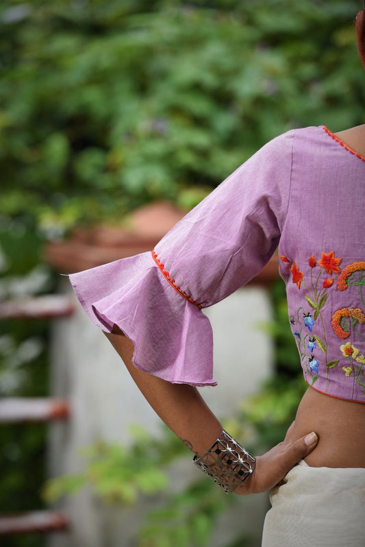 Pastel Purple Color Designer Pure Cotton Blouse  - Periwinkle - Naksheband
