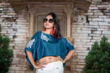 Blue Color Crepe Silk Blouse Kaftaan Style Designer - Bahama - Naksheband