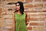 Green and Peach Color Cotton Suit Set Designer - Flowra - Naksheband