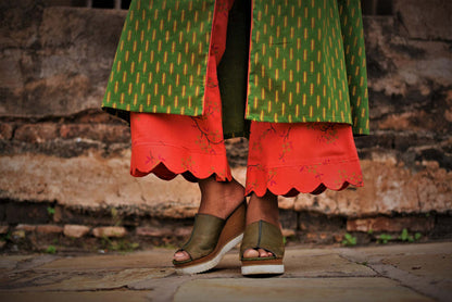 Green and Peach Color Cotton Suit Set Designer - Flowra - Naksheband