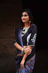 Black And Grey Color Designer Pure Silk Chanderi Saree - Shibori - Naksheband